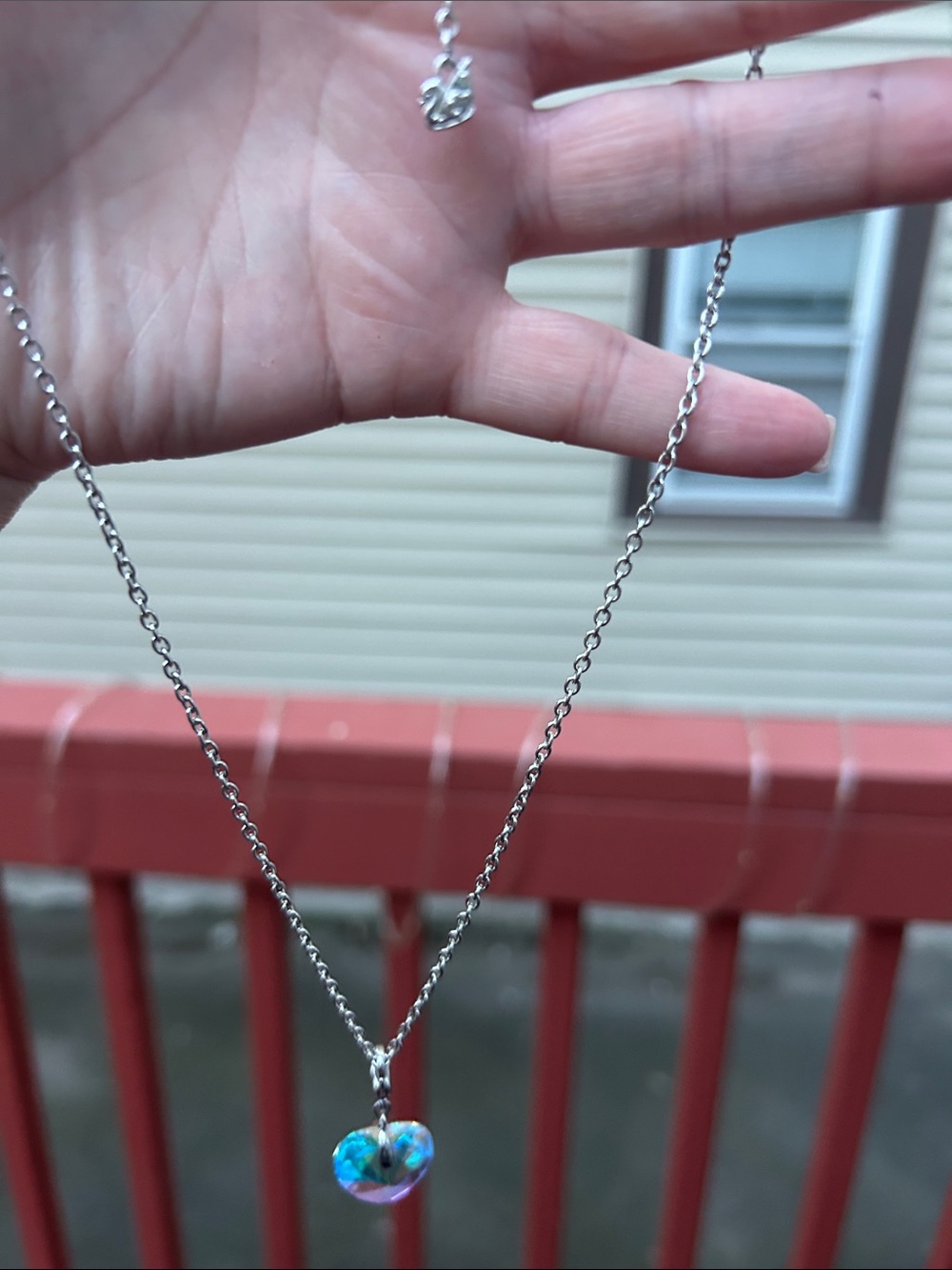 Swarovski Silver Chain Necklace with Blue Iridescent Heart Crystal